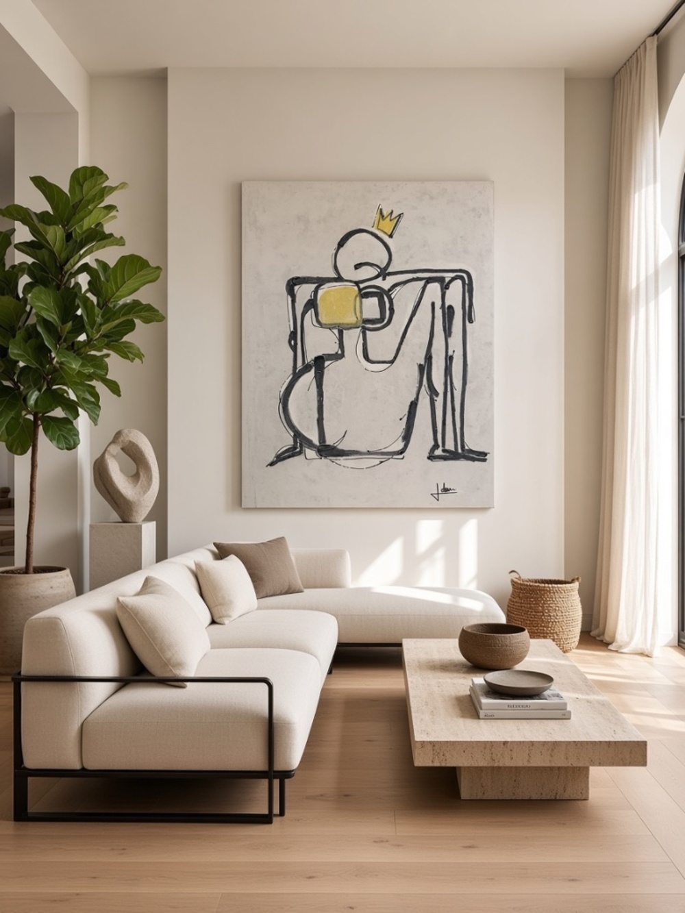 Original Acrylic on Canvas. Black, White & Yellow paint, 48” x 60”